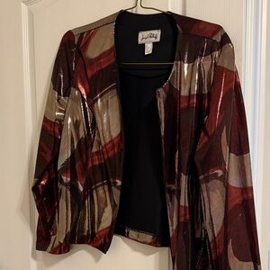 Joseph Ribkoff Red and Brown with gold Abstract Blazer